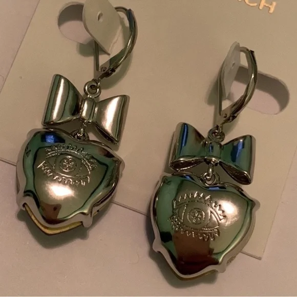 Tory Burch Silver and Blue crystal stone Heart Earrings - Picture 6 of 6